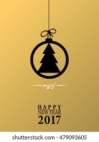 2017 Happy New Year card or background.
Trendy style with hand-lettering words.
Vector illustration
Black, white, gold colors design.
Banner template for flat design.