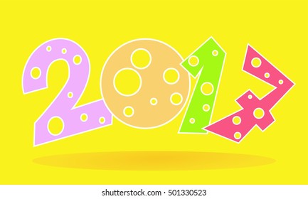 2017 happy new year card template and space for add text ,Art design for printing on card paper fabric poster carpet and book cover, Vector type in colorful tone