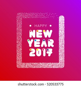 2017 Happy New Year card, background, decoration. Illustration, vector, banner template for flat design. Postcard, greeting, invitation with decorative font, snowflake and frame. Red-pink color.