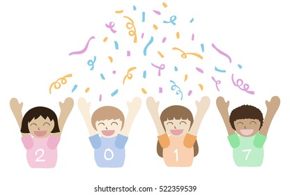 2017 happy new year celebrate cartoon / people enjoying new year party 