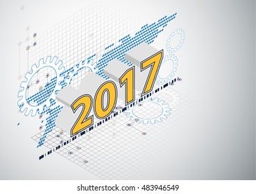 2017 happy new year Celebration background in hi technology style vector illustration for use with landing page, online course cover,brochure.
