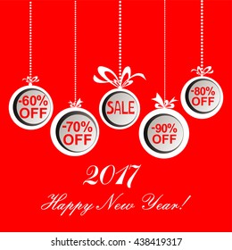 2017 Happy New Year. Christmas sale label. Vector Illustration