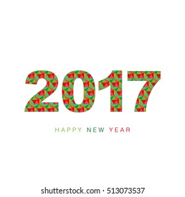 2017, Happy New Year design with geometric triangle pattern.