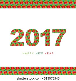 2017, Happy New Year design with geometric triangle pattern.
