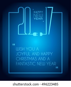 2017 Happy New Year Flat Style Background with stylized cable wire