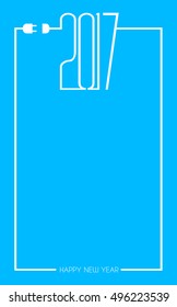 2017 Happy New Year Flat Style Background with stylized cable wire