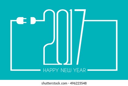 2017 Happy New Year Flat Style Background with stylized cable wire