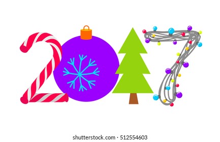 2017 Happy new year. Flat. Calendar cover, typography. 2017 calendar idea. Vector illustration. Isolated on white background.