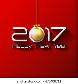 2017 Happy New Year Gift greeting card with gold 
Christmas ball. Vector illustration