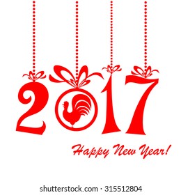 2017 Happy New Year greeting card. Celebration background with  Rooster and place for your text.  2017 Chinese New Year of the Rooster. Vector Illustration