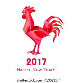 2017 Happy New Year greeting card. Celebration background with red Rooster and place for your text. 2017 Chinese New Year of the red Rooster. Vector Illustration