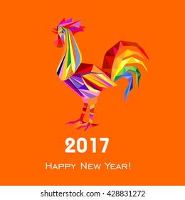 2017 Happy New Year greeting card. Celebration orange background with Rooster and place for your text. 2017 Chinese New Year of the Rooster. Vector Illustration