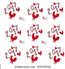 2017 Happy New Year greeting card. Celebration white background with Rooster and place for your text. Chinese New Year of the Rooster. Vector Illustration. doodling