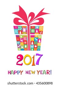 2017 Happy New Year greeting card. Vector illustration