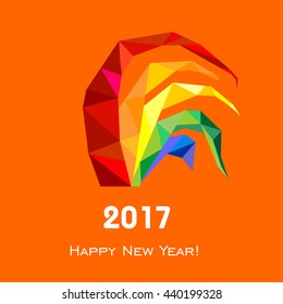 2017 Happy New Year greeting card. Celebration orange background with Rooster and place for your text. 2017 Chinese New Year of the Rooster. Vector Illustration