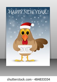 2017 Happy New Year greeting card with rooster. Vector illustration.