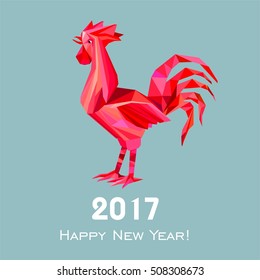 2017 Happy New Year greeting card. Celebration pink background with red Rooster and place for your text.  Vector Illustration