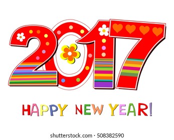 2017 Happy New Year greeting card or background. Celebration white background with Arabic numerals  and place for your text. Vector illustration