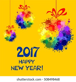 2017 Happy New Year greeting card. Vector illustration