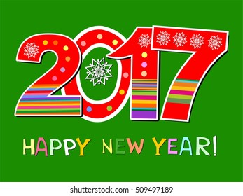 2017 Happy New Year greeting card or background. Celebration green background with Arabic numerals and place for your text. Vector illustration