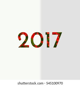 2017 happy new year greeting card vector illustration. Wrapped paper with holly decorated letters.