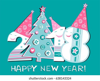 2017 Happy New Year greeting card. Vector illustration