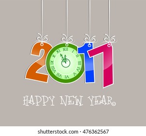 2017 Happy New Year Greetings Card with o'clock