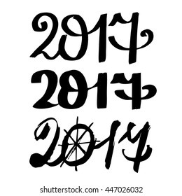 2017 Happy New Year! Hand painted numbers of 2017 year.  Vector illustration