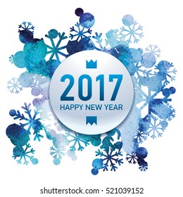 2017, Happy New Year, Merry Christmas, snowflakes bouquet, handmade painted, watercolor, snow background, abstract vector design art