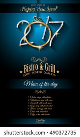 2017 Frohes Neujahrsmenü Restaurant Vorlagenhintergrund für saisonales Dinner Event, Parties Flyer, Lunch Event Einladungen, Weihnachtskarten und so weiter.