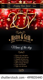 2017 Happy New Year Restaurant Menu Template Background for Seasonal Dinner Event, Parties Flyer, Lunch Event Invitations, Xmas Cards and so on.