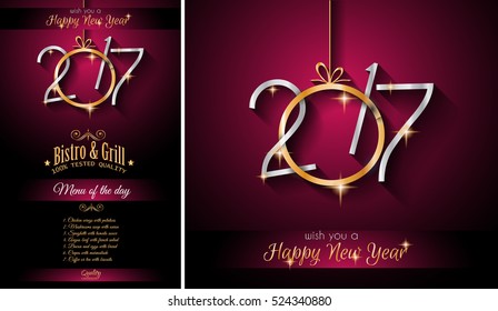 2017 Happy New Year Restaurant Menu Template Background for Seasonal Dinner Event, Parties Flyer, Lunch Event Invitations, Xmas Cards and so on.