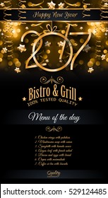 2017 Happy New Year Restaurant Menu Template for your Seasonal Flyers and Greetings Card or Christmas themed invitations backgrounds.