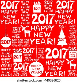 2017 Happy New Year! Seamless red pattern. vector illustration