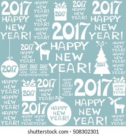 2017 Happy New Year! Seamless blue pattern. vector illustration