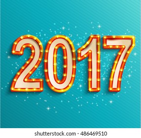 2017 Happy new year shining retro light creative design for your greetings card, flyers, invitation, posters, brochure, banners, calendar. Vector illustration.