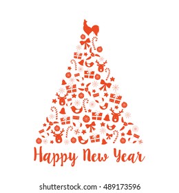 2017 Happy New Year sign cards set with rooster isolated on blue background. Vector illustration Happy New Year