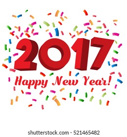2017 Happy New Year Text with Confetti | Vector Illustration