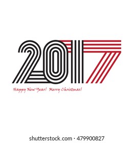 2017 Happy New Year trendy and minimalistic card or background.
Modern thin contour line design concept. Flat, outline. Vector Illustration
Isolated on white background.
