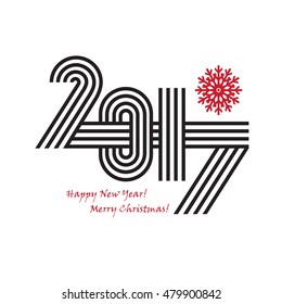 2017 Happy New Year trendy and minimalistic card or background.
Modern thin contour line design concept. Flat, outline. Vector Illustration
Isolated on white background.
