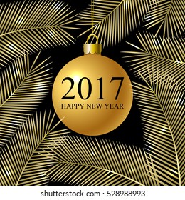 2017 Happy New Year. Tropical card for your design. Holiday background. Vector illustration.
