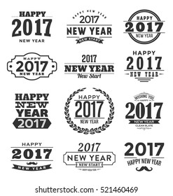 2017 - Happy New Year - Typographic Design Set - Trendy Vintage Style Elements