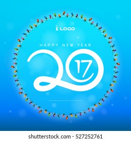 2017  Happy New Year Typography Invitation with Light frame , Vector