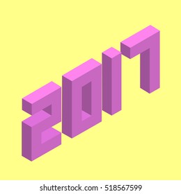 2017 happy new year, vector illustration isometric voxel