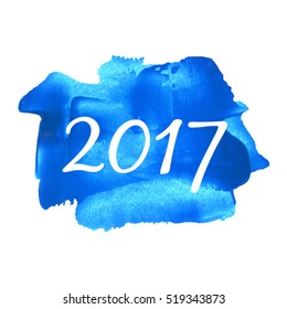 2017 Happy New Year Vector illustration isolated watercolor on blue watercolor background