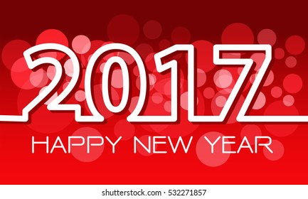 2017 Happy New Year white number and text on red bokeh background design for holiday celebration festival vector illustration.