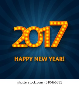 2017 Happy New Year's design. Retro light vintage style banner. Greeting card background.
