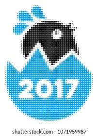 2017 Hatch Chick halftone vector icon. Illustration style is dotted iconic 2017 Hatch Chick icon symbol on a white background. Halftone pattern is circle spots.