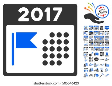 2017 Holiday Calendar icon with bonus 2017 new year images. Vector illustration style is flat iconic symbols,modern colors.