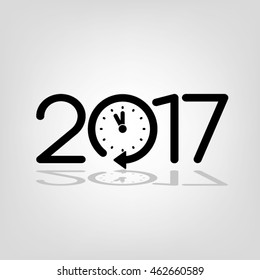 2017 icon. Date New Year with clock. Vector illustration eps10.